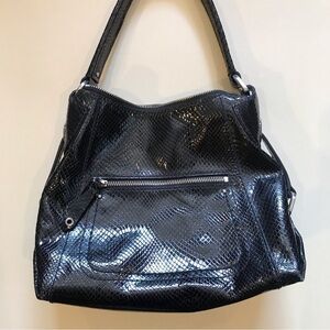 Cole Haan Black Embossed Snakeskin Shoulder Bag